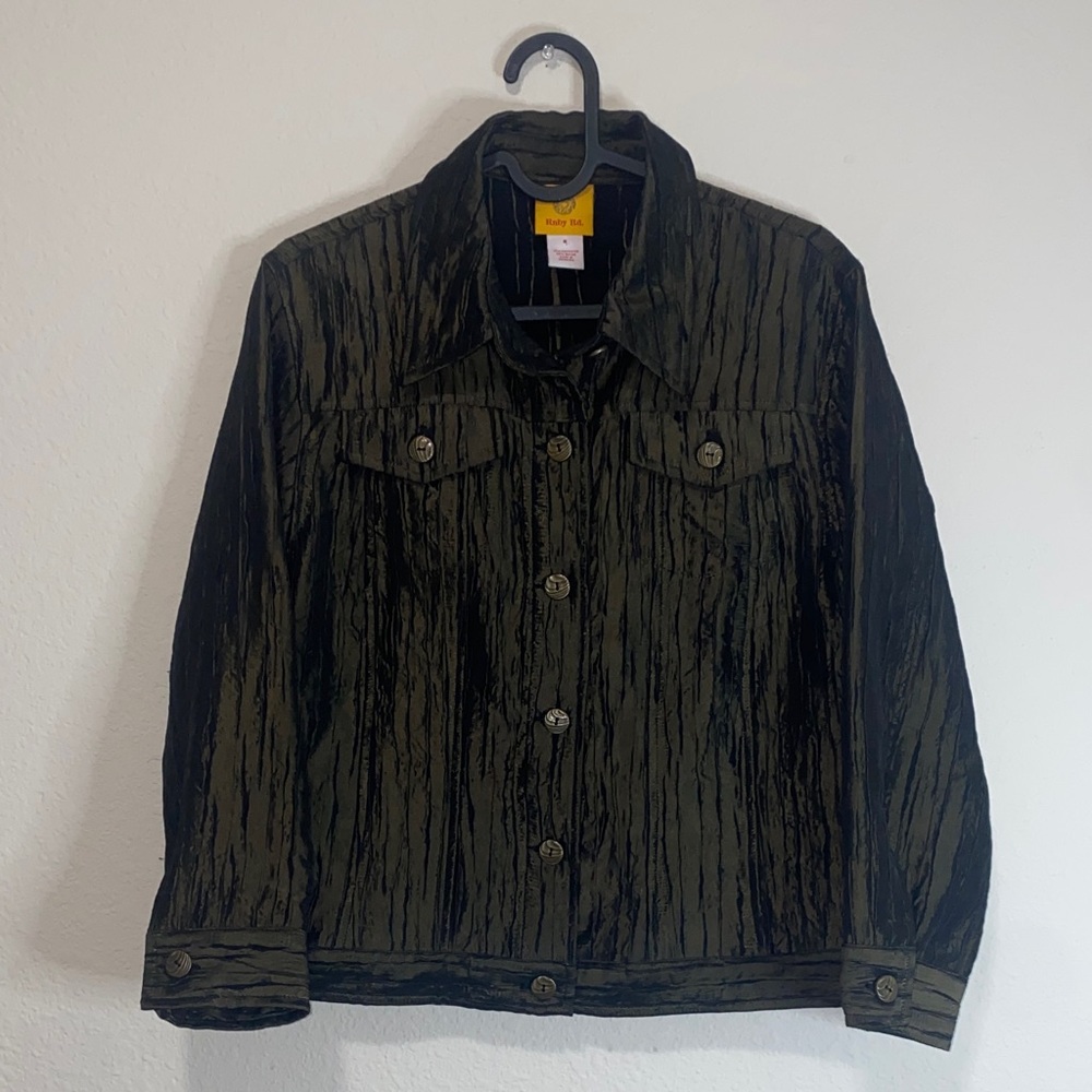 Ruby Rd. Shimmered Dark Taupe Textured Button Top… - image 1